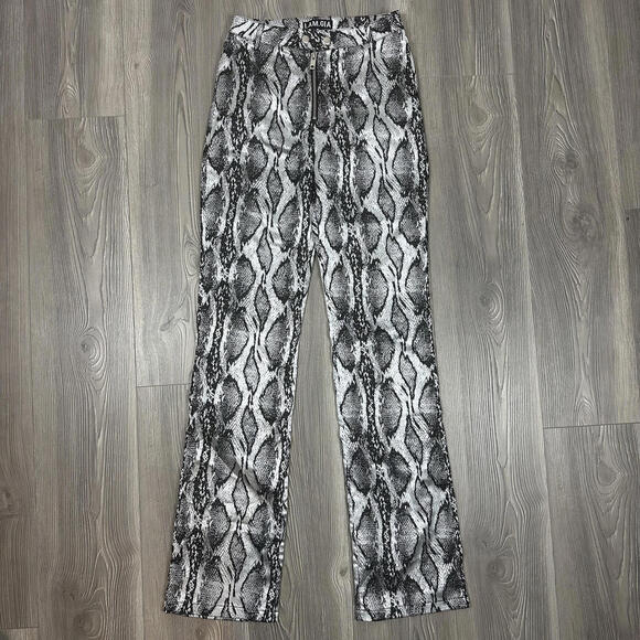 Brandy Metallic High Waist Snake Print Pants Silver Black